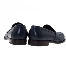 مملوكة مسبقًا Salvatore Ferragamo Navy Blue Leather Penny Loafers Size 44