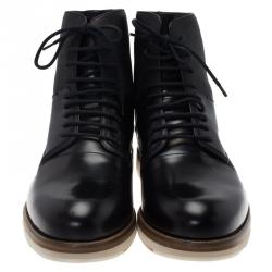 Pre Owned Salvatore Ferragamo Black Leather Mito Lace up Sneaker Boots Size 44