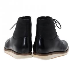 Pre Owned Salvatore Ferragamo Black Leather Mito Lace up Sneaker Boots Size 44