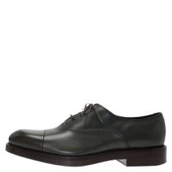 مملوكة مسبقًا Salvatore Ferragamo Olive Green Leather Pride Oxfords Size 43