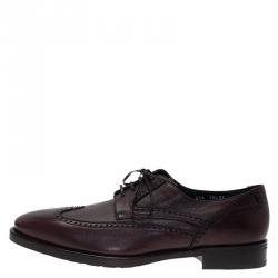 Pre Owned Salvatore Ferragamo Burgundy Leather Marciano Wing Tip Derby Size 43.5