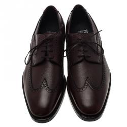 Pre Owned Salvatore Ferragamo Burgundy Leather Marciano Wing Tip Derby Size 43.5