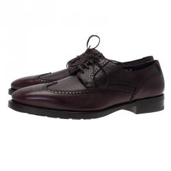 Pre Owned Salvatore Ferragamo Burgundy Leather Marciano Wing Tip Derby Size 43.5