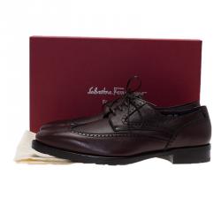 Pre Owned Salvatore Ferragamo Burgundy Leather Marciano Wing Tip Derby Size 43.5