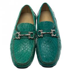 Pre Owned حذاء لوفرز سالفاتوري فيراغامو باريغي جلد نقشة التمساح أخضر مقاس 41