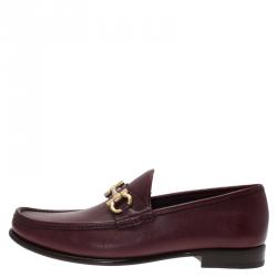Pre Owned Salvatore Ferragamo Burgundy Leather Mason Gancio Bit Loafers Size 44