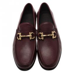 Pre Owned Salvatore Ferragamo Burgundy Leather Mason Gancio Bit Loafers Size 44