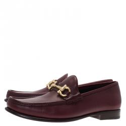 Pre Owned Salvatore Ferragamo Burgundy Leather Mason Gancio Bit Loafers Size 44