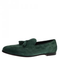 Pre Owned Salvatore Ferragamo Green Suede Loreno Tassel Loafers Size 44