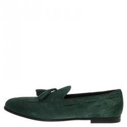 Pre Owned Salvatore Ferragamo Green Suede Loreno Tassel Loafers Size 44