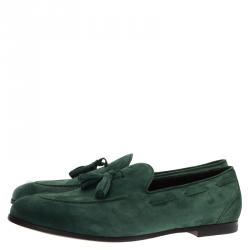 Pre Owned Salvatore Ferragamo Green Suede Loreno Tassel Loafers Size 44