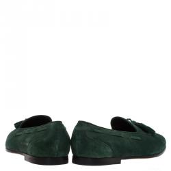 Pre Owned Salvatore Ferragamo Green Suede Loreno Tassel Loafers Size 44