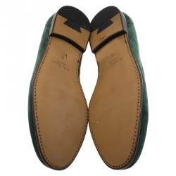 Pre Owned Salvatore Ferragamo Green Suede Loreno Tassel Loafers Size 44