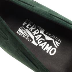 Pre Owned Salvatore Ferragamo Green Suede Loreno Tassel Loafers Size 44