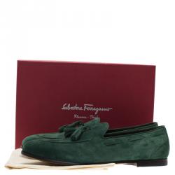 Pre Owned Salvatore Ferragamo Green Suede Loreno Tassel Loafers Size 44