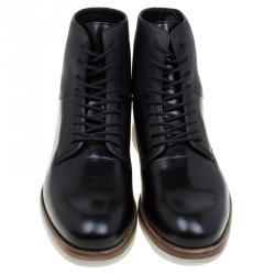 مملوكة مسبقًا Salvatore Ferragamo Black Leather Mito Lace up Sneaker Boots Size 43.5