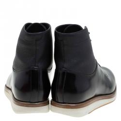 مملوكة مسبقًا Salvatore Ferragamo Black Leather Mito Lace up Sneaker Boots Size 43.5