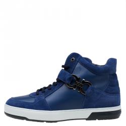 Salvatore Ferragamo Blue Suede Nayon Gancio High Top Sneakers Size 43.5