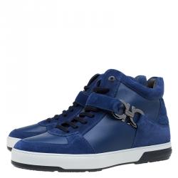 Salvatore Ferragamo Blue Suede Nayon Gancio High Top Sneakers Size 43.5