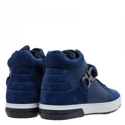 Salvatore Ferragamo Blue Suede Nayon Gancio High Top Sneakers Size 43.5