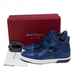 Salvatore Ferragamo Blue Suede Nayon Gancio High Top Sneakers Size 43.5