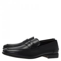 Pre Owned Salvatore Ferragamo Black Leather Napoleone Penny Loafers Size 42.5