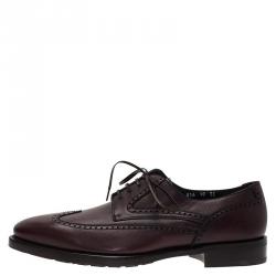 Pre Owned Salvatore Ferragamo Burgundy Brogue Leather Marciano Wing Cap Derby Size 43