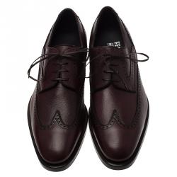 Pre Owned Salvatore Ferragamo Burgundy Brogue Leather Marciano Wing Cap Derby Size 43