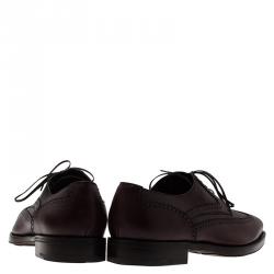 Pre Owned Salvatore Ferragamo Burgundy Brogue Leather Marciano Wing Cap Derby Size 43