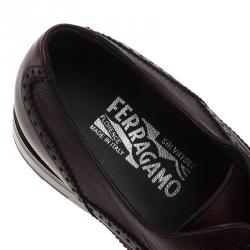 Pre Owned Salvatore Ferragamo Burgundy Brogue Leather Marciano Wing Cap Derby Size 43