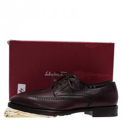 Pre Owned Salvatore Ferragamo Burgundy Brogue Leather Marciano Wing Cap Derby Size 43