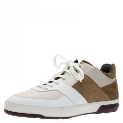 Salvatore Ferragamo Two Tone Leather And Suede Monroe Sneakers Size 43.5