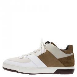 Salvatore Ferragamo Two Tone Leather And Suede Monroe Sneakers Size 43.5