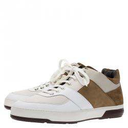 Salvatore Ferragamo Two Tone Leather And Suede Monroe Sneakers Size 43.5