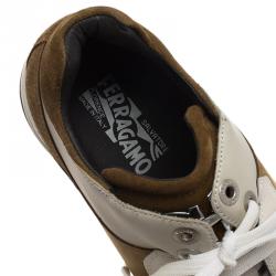 Salvatore Ferragamo Two Tone Leather And Suede Monroe Sneakers Size 43.5