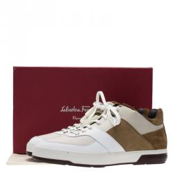 Salvatore Ferragamo Two Tone Leather And Suede Monroe Sneakers Size 43.5