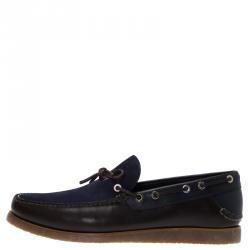 Pre Owned حذاء لوفرز سالفاتوري فيراغامو مانيلا بفيونكة سويدي وجلد أزرق مقاس 41