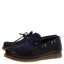 Pre Owned حذاء لوفرز سالفاتوري فيراغامو مانيلا بفيونكة سويدي وجلد أزرق مقاس 41