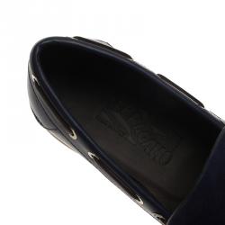 Pre Owned حذاء لوفرز سالفاتوري فيراغامو مانيلا بفيونكة سويدي وجلد أزرق مقاس 41