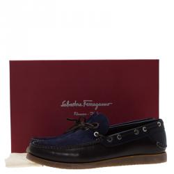 Pre Owned حذاء لوفرز سالفاتوري فيراغامو مانيلا بفيونكة سويدي وجلد أزرق مقاس 41