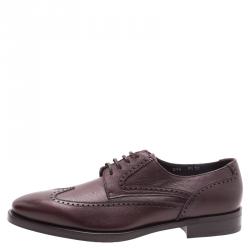 Pre Owned Salvatore Ferragamo Burgundy Leather Marciano Wing Tip Derby Size 42.5