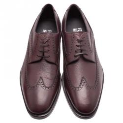 Pre Owned Salvatore Ferragamo Burgundy Leather Marciano Wing Tip Derby Size 42.5