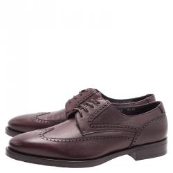 Pre Owned Salvatore Ferragamo Burgundy Leather Marciano Wing Tip Derby Size 42.5