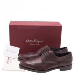 Pre Owned Salvatore Ferragamo Burgundy Leather Marciano Wing Tip Derby Size 42.5