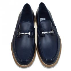 Pre Owned حذاء لوفرز سلفاتوري فيراغامو ليماس غانشيني جلد أزرق بهورسبيت مقاس 44