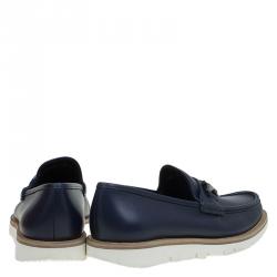 Pre Owned حذاء لوفرز سلفاتوري فيراغامو ليماس غانشيني جلد أزرق بهورسبيت مقاس 44