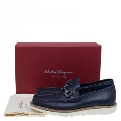 Pre Owned حذاء لوفرز سلفاتوري فيراغامو ليماس غانشيني جلد أزرق بهورسبيت مقاس 44