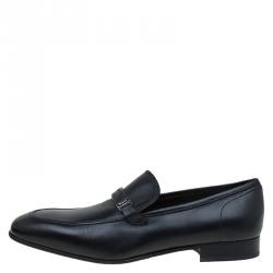 Pre Owned Salvatore Ferragamo Black Leather Lino Loafers Size 44