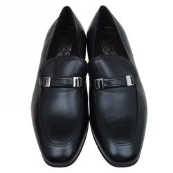 Pre Owned Salvatore Ferragamo Black Leather Lino Loafers Size 44
