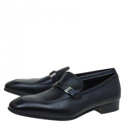 Pre Owned Salvatore Ferragamo Black Leather Lino Loafers Size 44